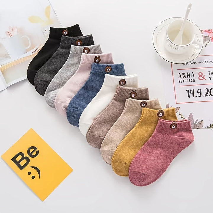 10 Pairs  Women Cute Teddy Bear Low Cut Ankle Socks - SocksLtd