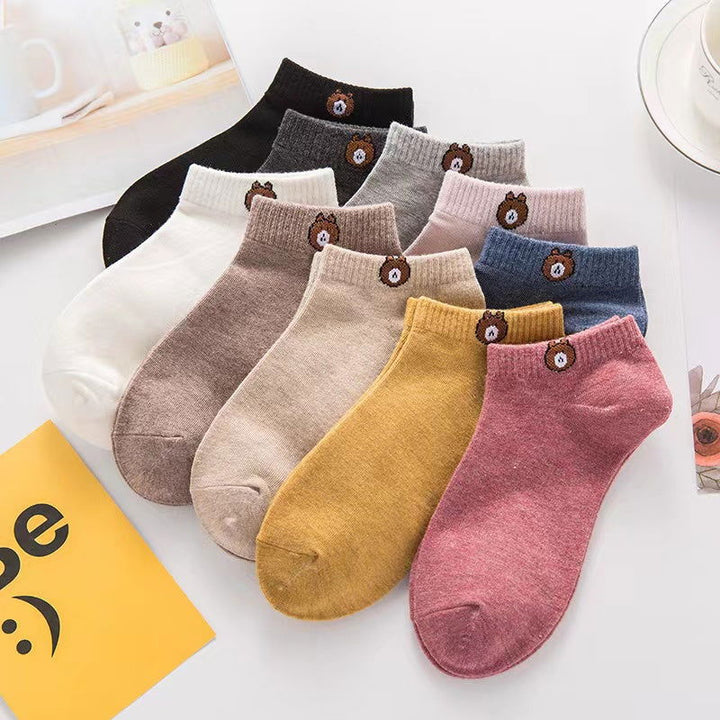 10 Pairs  Women Cute Teddy Bear Low Cut Ankle Socks - SocksLtd