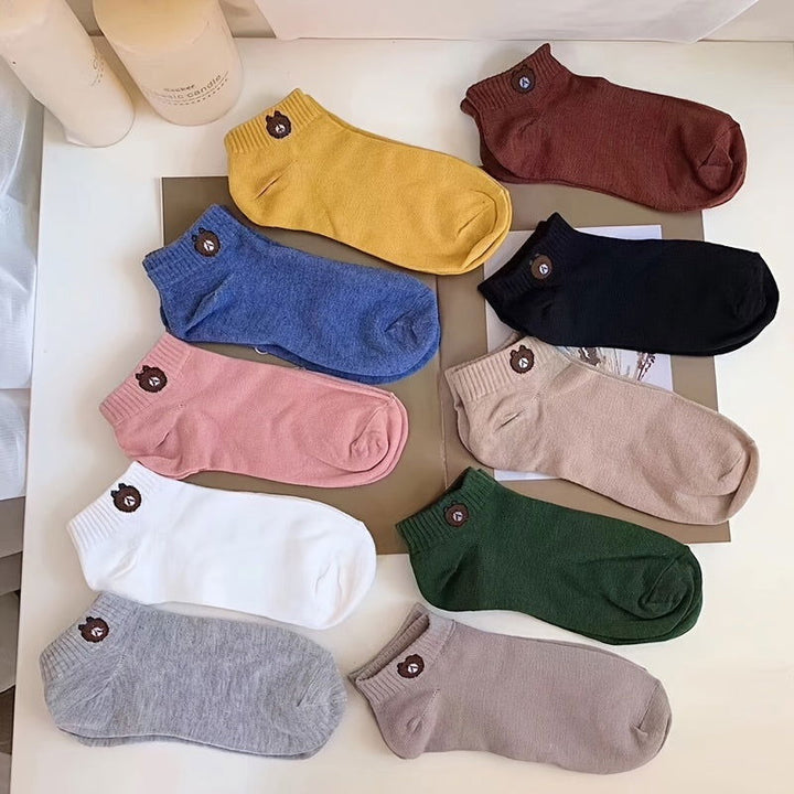 10 Pairs  Women Cute Teddy Bear Low Cut Ankle Socks - SocksLtd