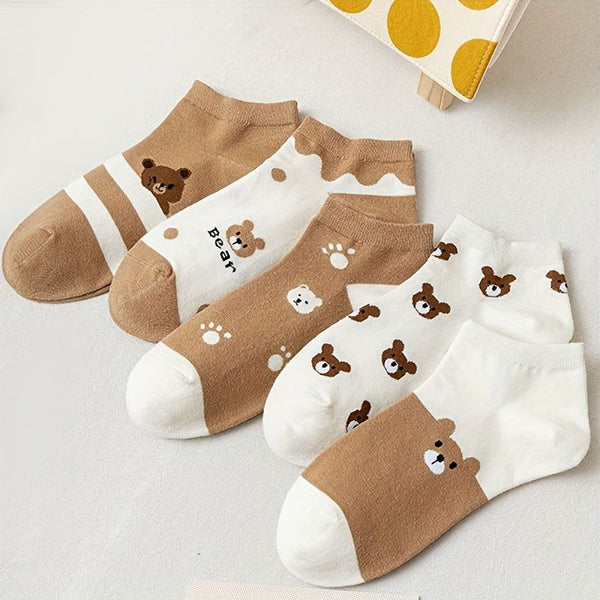 10 Piars Cute Brown Bear Trendy Fashion Ankle Socks - SocksLtd