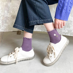 5 Pairs Cute floret curling Crew Socks