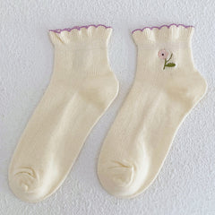 5 Pairs Cute floret curling Crew Socks