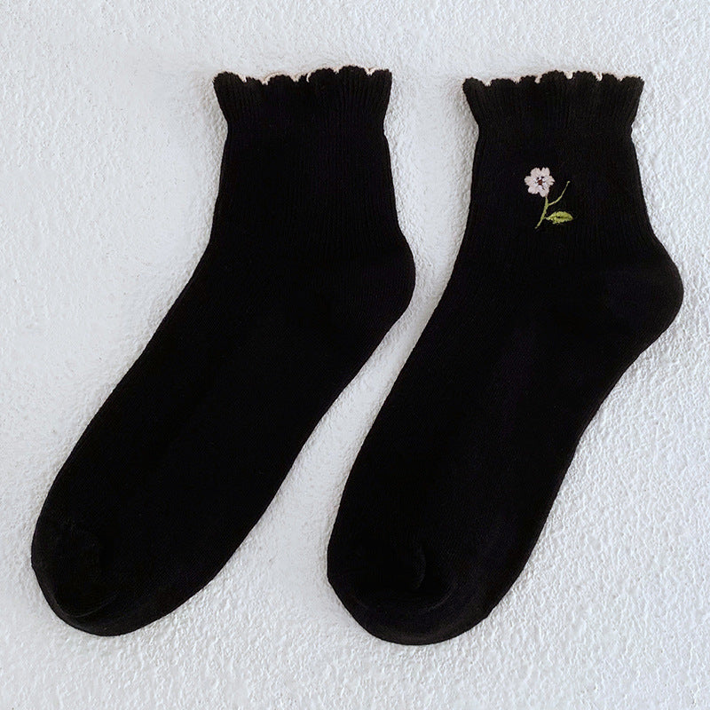 5 Pairs Cute floret curling Crew Socks