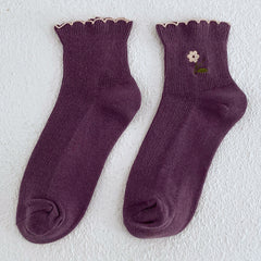 5 Pairs Cute floret curling Crew Socks