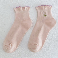 5 Pairs Cute floret curling Crew Socks