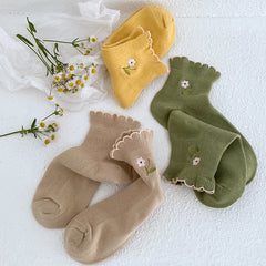 5 Pairs Cute floret curling Crew Socks