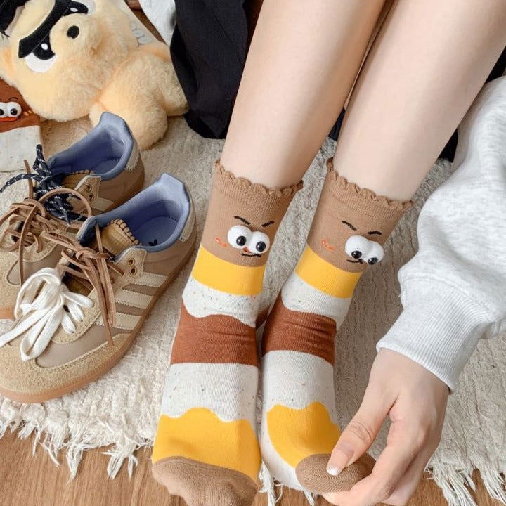 1 Pair Cartoon 3D Big Eyes Fun Crew Socks - SocksLtd