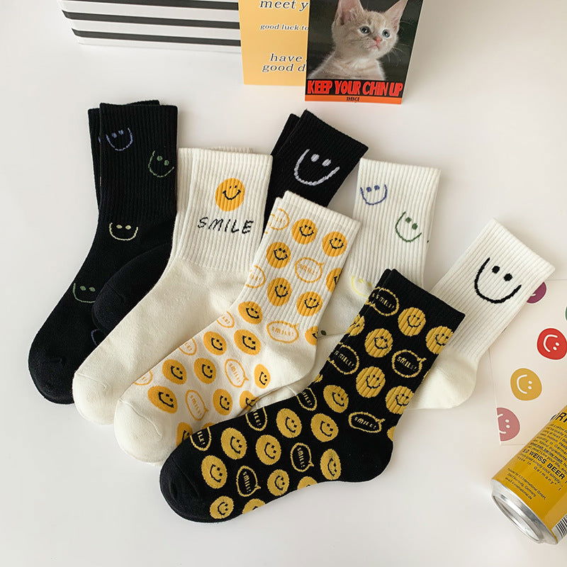 1 Pair Cartoon smiley face Crew Socks - SocksLtd