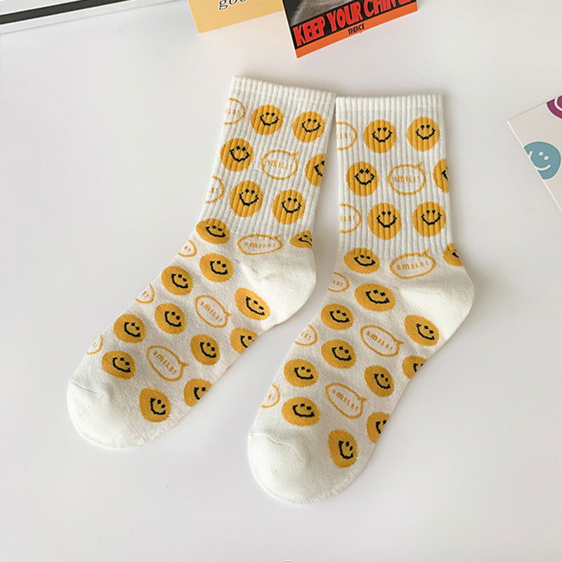 1 Pair Cartoon smiley face Crew Socks - SocksLtd