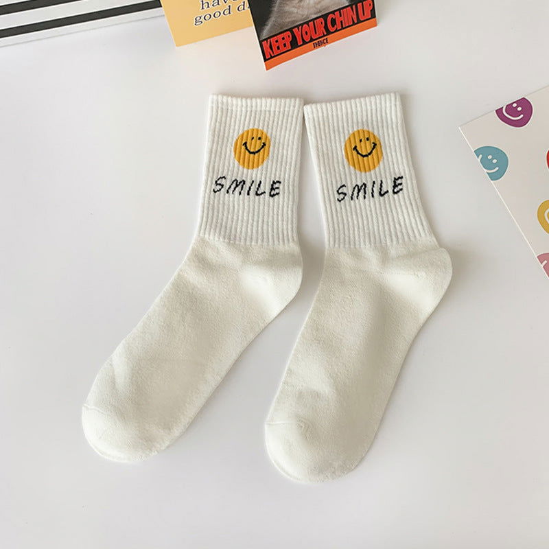 1 Pair Cartoon smiley face Crew Socks - SocksLtd