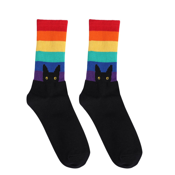 1 Pair Cat Dog Rainbow Casual Crew Socks - SocksLtd