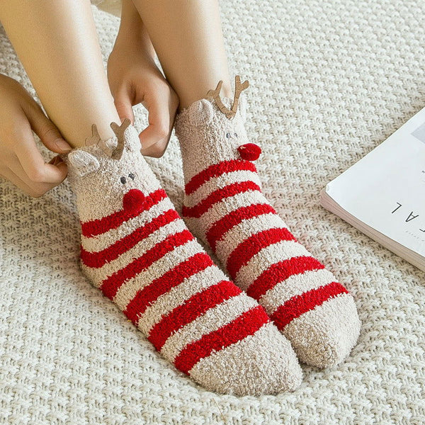 1 Pair Coral fleece Cute  Christmas Crew Socks - SocksLtd