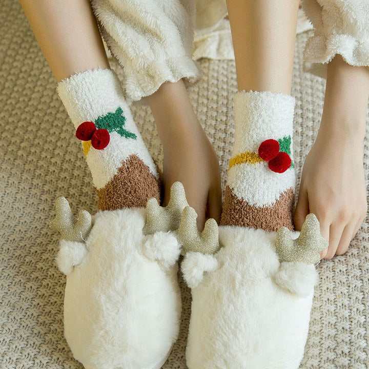 1 Pair Coral fleece Cute  Christmas Crew Socks - SocksLtd