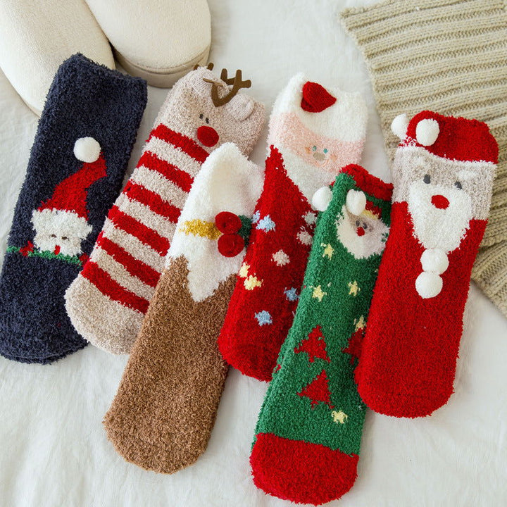 1 Pair Coral fleece Cute  Christmas Crew Socks - SocksLtd
