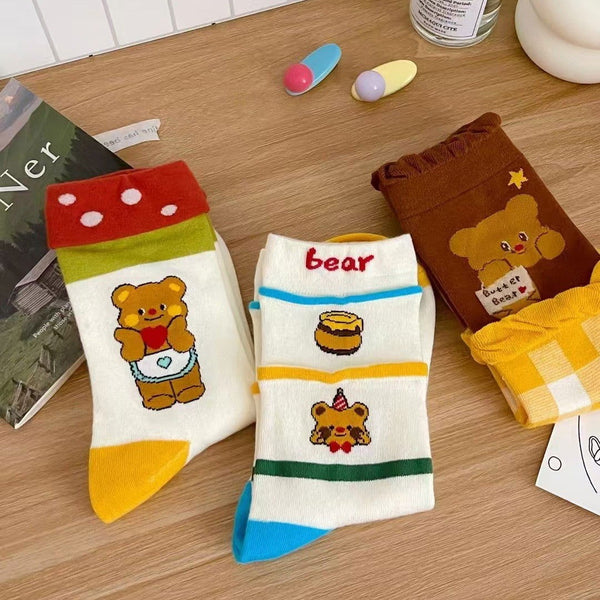 1 Pair Cute Little Bear Lace Casual Crew Socks - SocksLtd