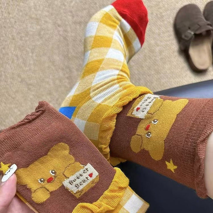 1 Pair Cute Little Bear Lace Casual Crew Socks - SocksLtd