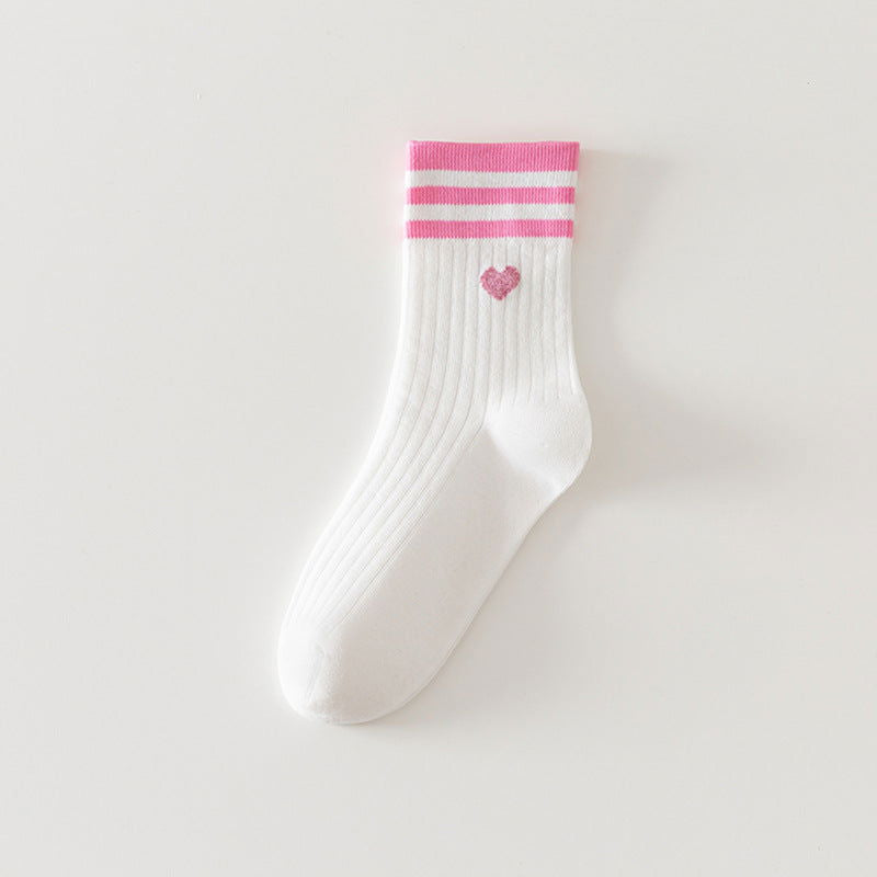 1 Pair Embroidered Stripes Casual Crew Socks - SocksLtd