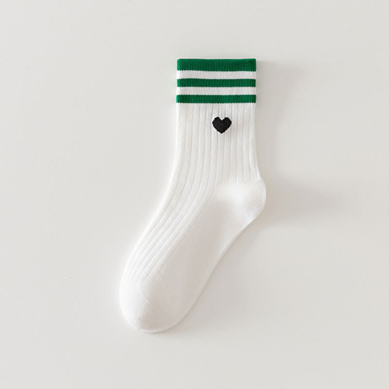 1 Pair Embroidered Stripes Casual Crew Socks - SocksLtd