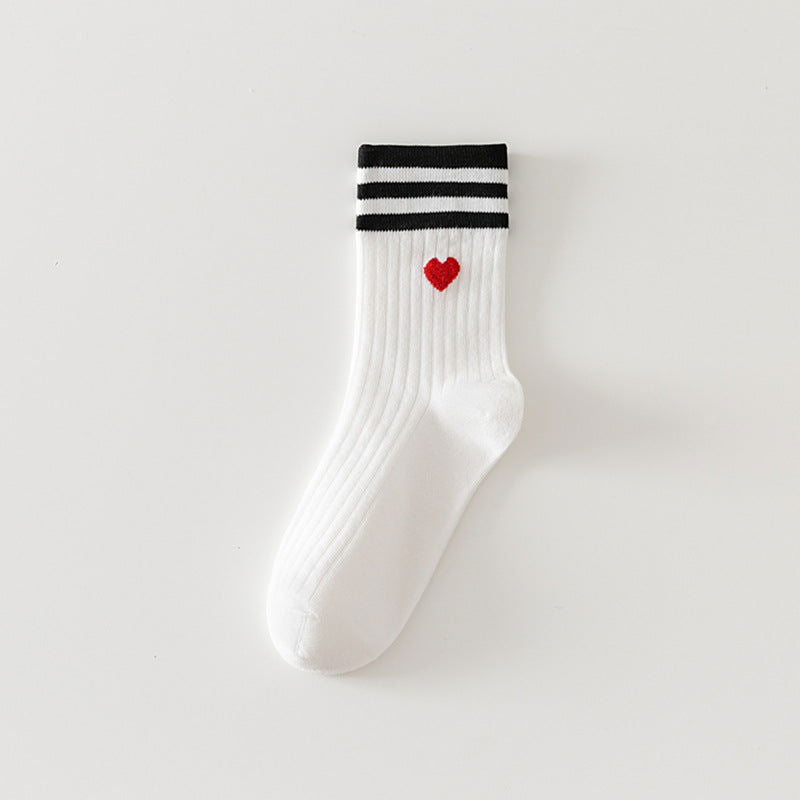 1 Pair Embroidered Stripes Casual Crew Socks - SocksLtd