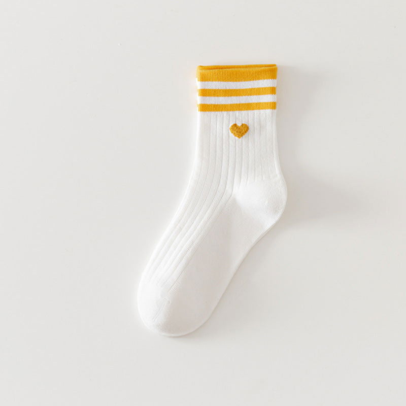 1 Pair Embroidered Stripes Casual Crew Socks - SocksLtd