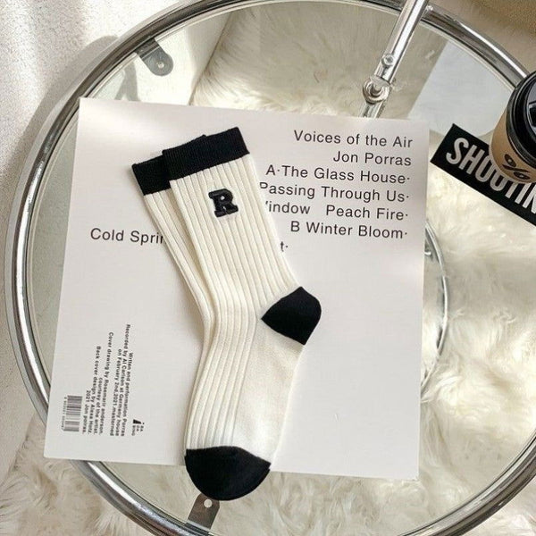 1 Pair Embroidered letter stripes Casual Crew Socks - SocksLtd