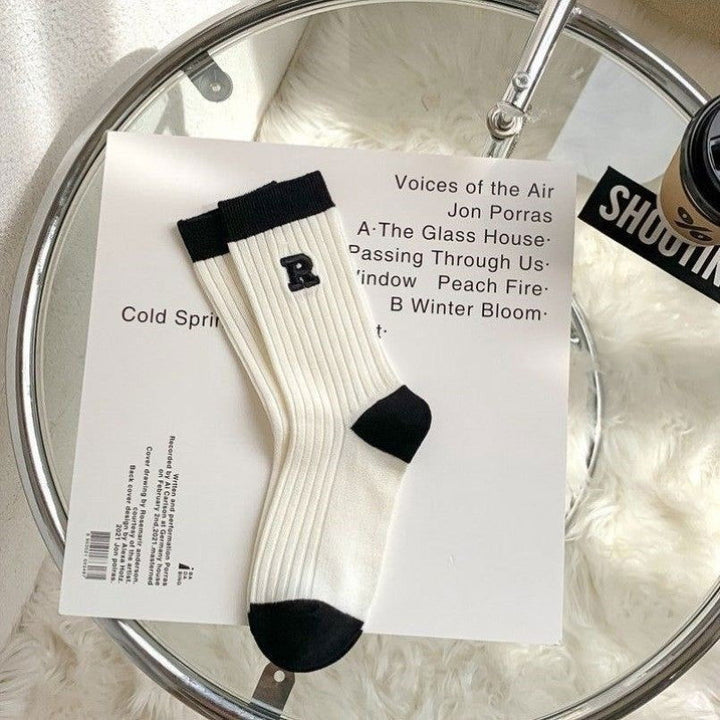 1 Pair Embroidered letter stripes Casual Crew Socks - SocksLtd