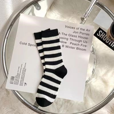 1 Pair Embroidered letter stripes Casual Crew Socks - SocksLtd