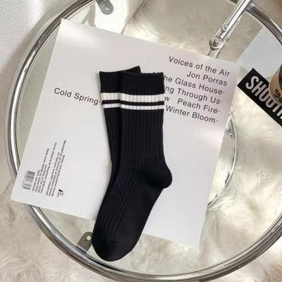 1 Pair Embroidered letter stripes Casual Crew Socks - SocksLtd