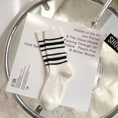 1 Pair Embroidered letter stripes Casual Crew Socks - SocksLtd
