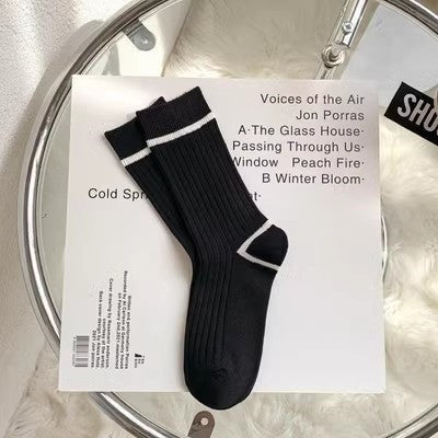 1 Pair Embroidered letter stripes Casual Crew Socks - SocksLtd