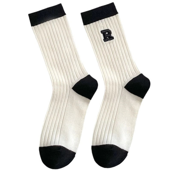 1 Pair Embroidered letter stripes Casual Crew Socks - SocksLtd