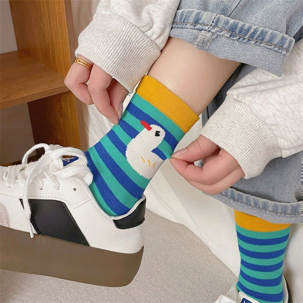 1 Pair Illustration cartoon doll Fun Crew Socks - SocksLtd