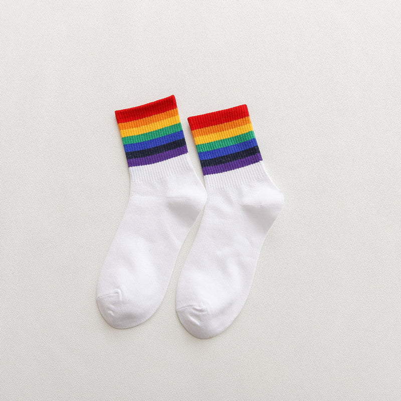 1 Pair Rainbow Casual Crew Socks - SocksLtd