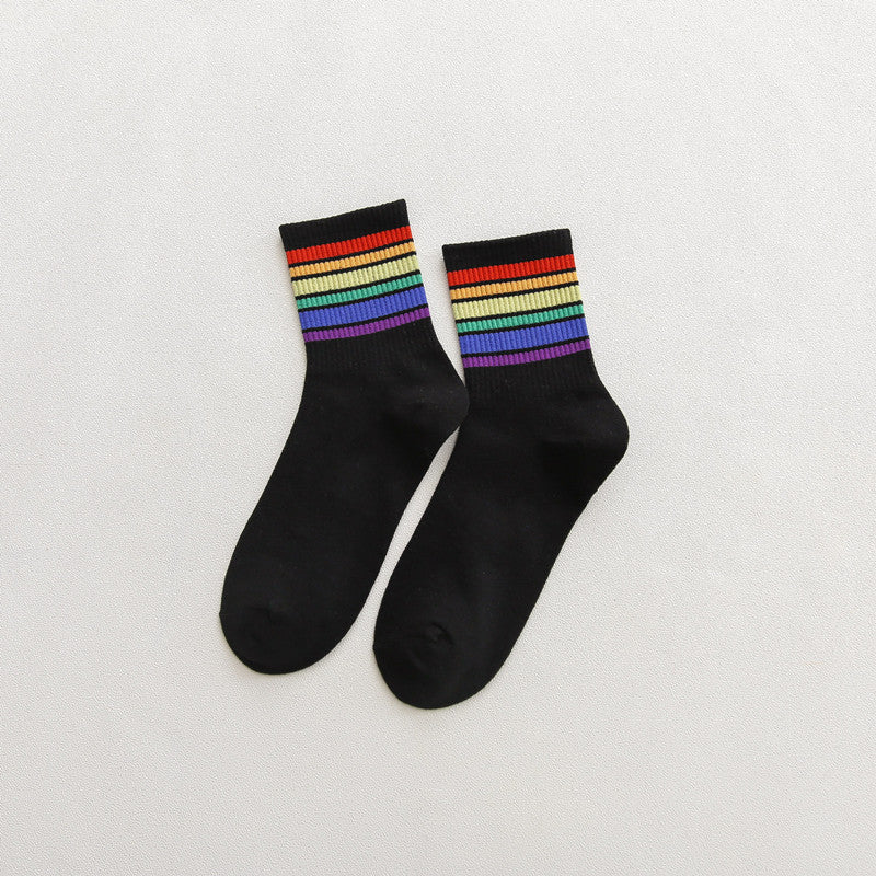 1 Pair Rainbow Casual Crew Socks - SocksLtd