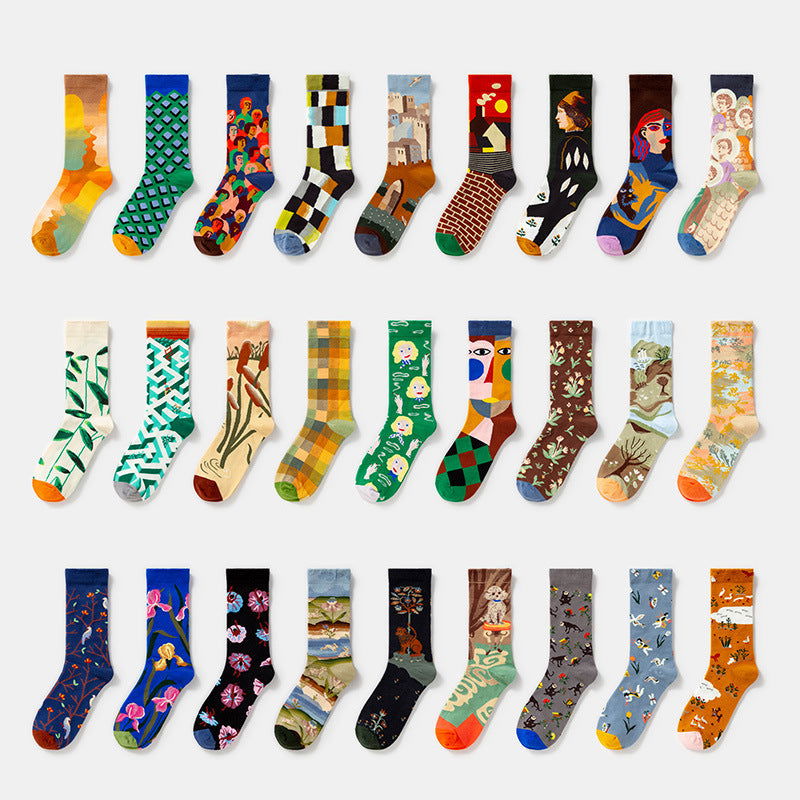 1 Pair Retro Art Crew Socks - SocksLtd