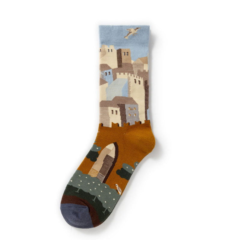 1 Pair Retro Art Crew Socks - SocksLtd