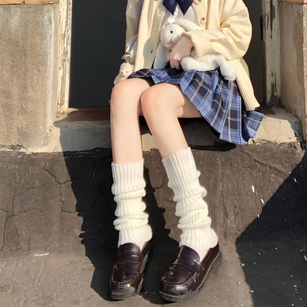 1 Pair Solid Rib Knit Leg Warmers  Kawaii Knee High Socks - SocksLtd