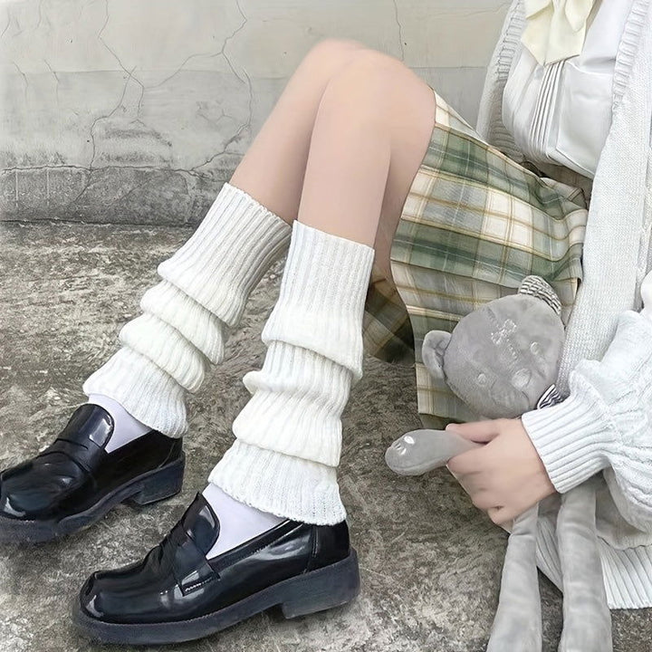 1 Pair Solid Rib Knit Leg Warmers  Kawaii Knee High Socks - SocksLtd