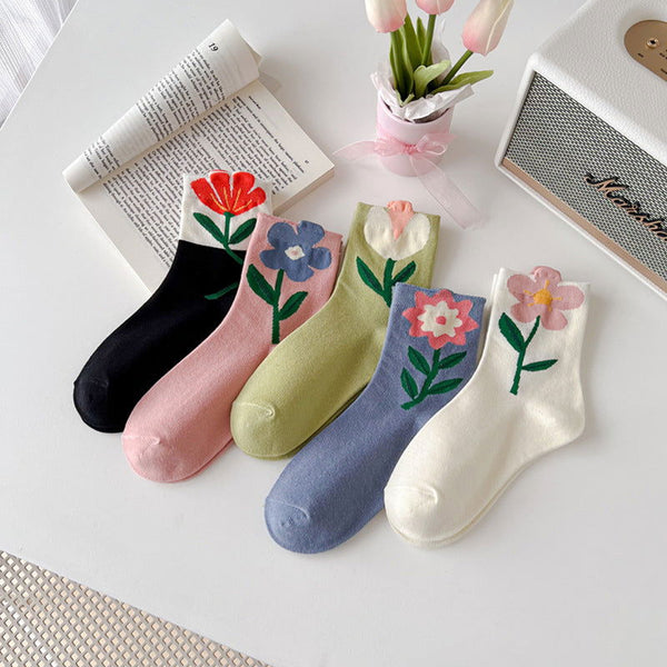 1 Pair Tulip Cute 3D Flower Casual Crew Socks - SocksLtd
