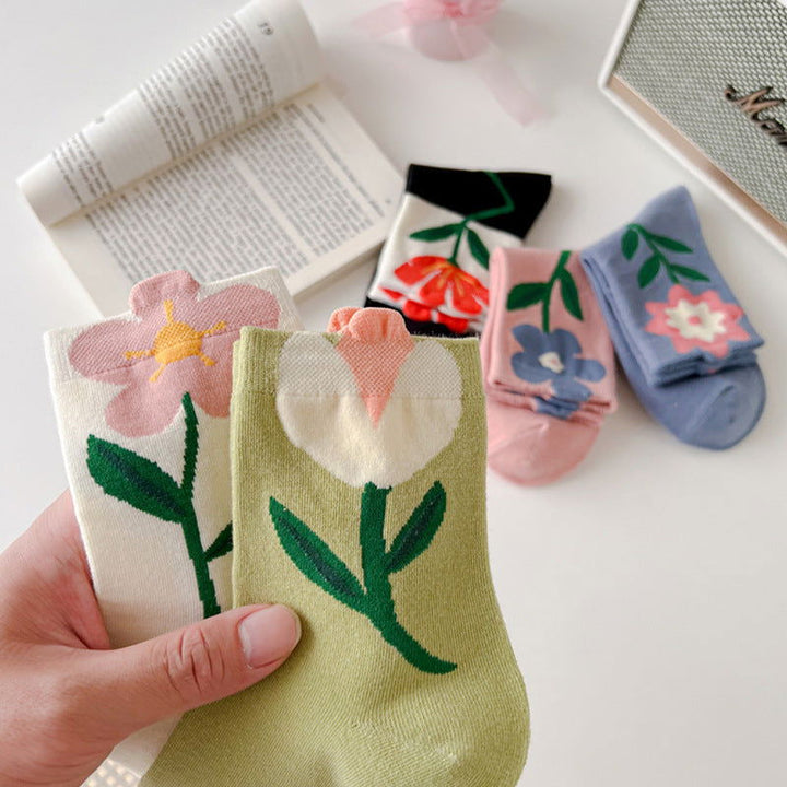 1 Pair Tulip Cute 3D Flower Casual Crew Socks - SocksLtd