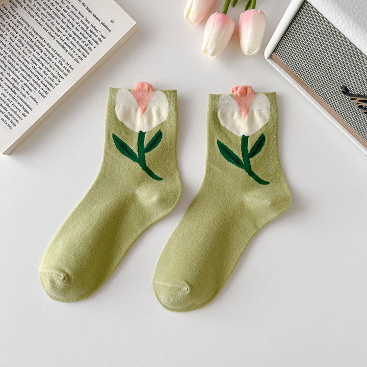 1 Pair Tulip Cute 3D Flower Casual Crew Socks - SocksLtd