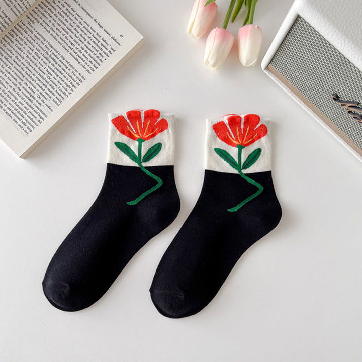 1 Pair Tulip Cute 3D Flower Casual Crew Socks - SocksLtd