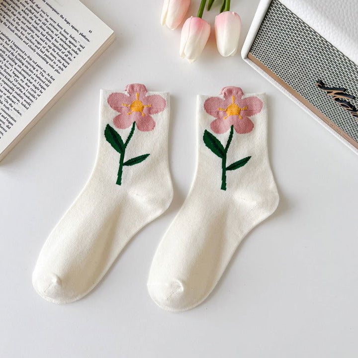 1 Pair Tulip Cute 3D Flower Casual Crew Socks - SocksLtd