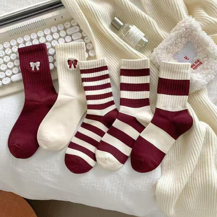 1 Pair Wine red casual versatile Casual Crew Socks - SocksLtd