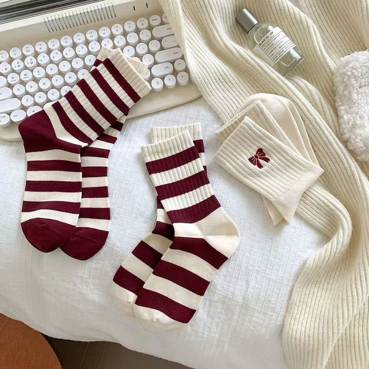 1 Pair Wine red casual versatile Casual Crew Socks - SocksLtd