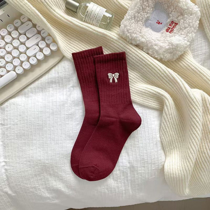 1 Pair Wine red casual versatile Casual Crew Socks - SocksLtd