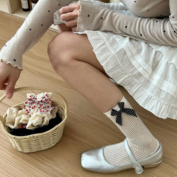 1 Pair Women Bow lace fruit cherry Fun Crew Socks - SocksLtd