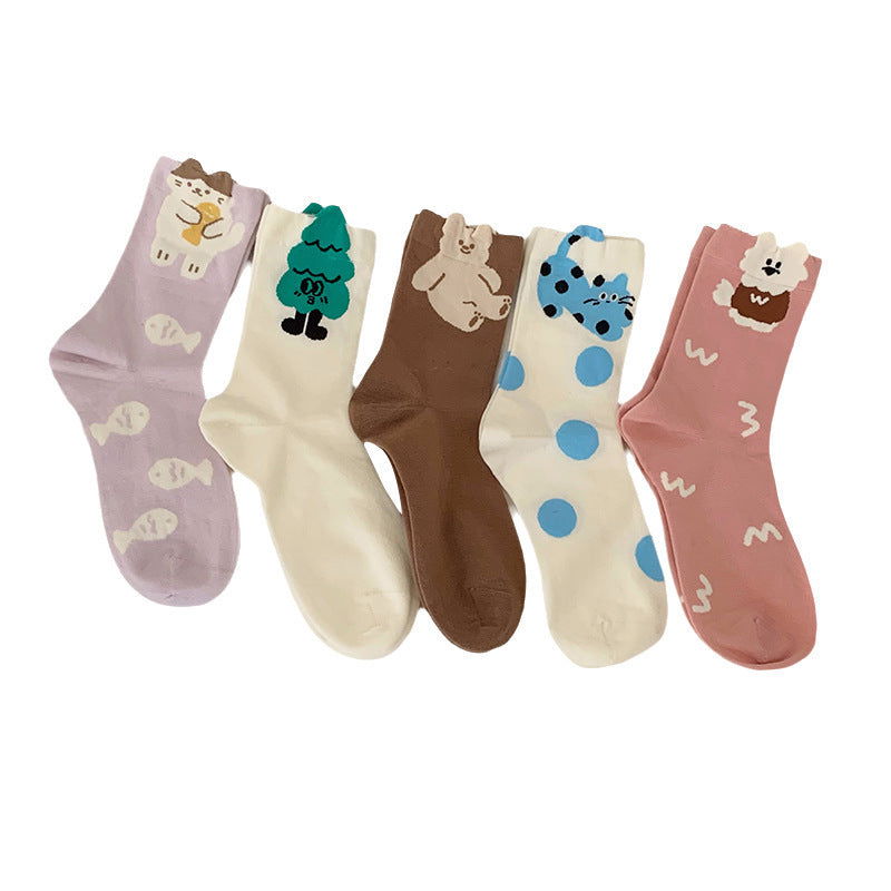 1 Pair Women Cartoon Cute  Crew Socks - SocksLtd