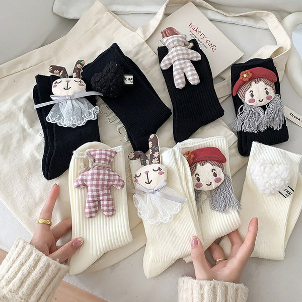 1 Pair Women Cartoon Doll Japanese Fun Crew Socks - SocksLtd