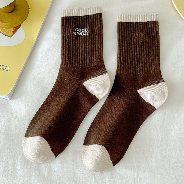 1 Pair  Women Non embroidered Maillard striped Crew Socks - SocksLtd